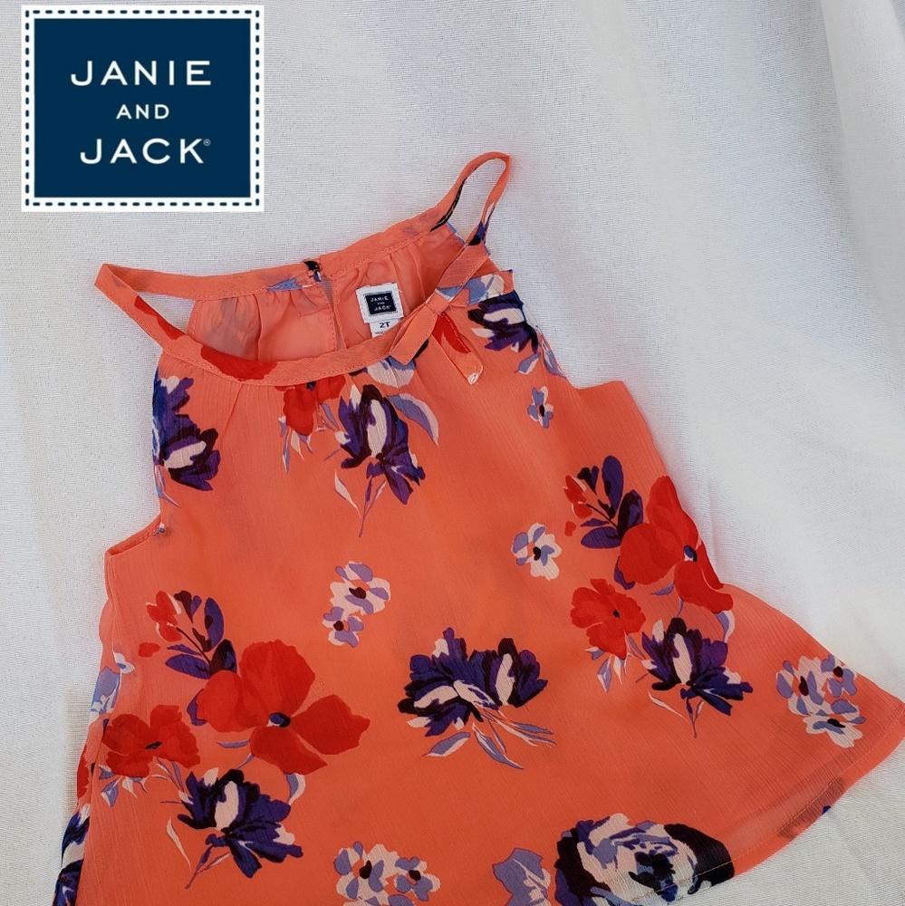 Janie and Jack Girl’s Coral Floral Chiffon Top 2T